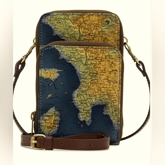 Patricia Nash Albertine Greek Map Leather Crossbody Bag NWT